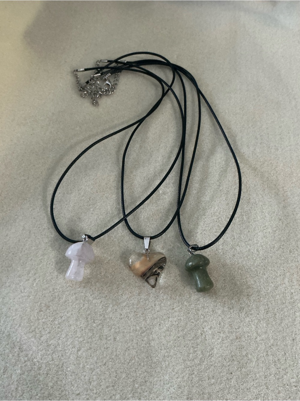 Mushroom & Heart Pendant Necklace - Black Cord -